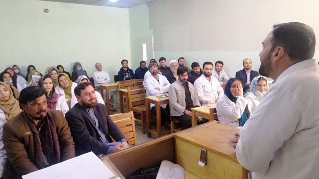 Afghan hospital professionals gathered for a nursing exam at Be Team International's Cure Hospital in Kabul, Afghanistan